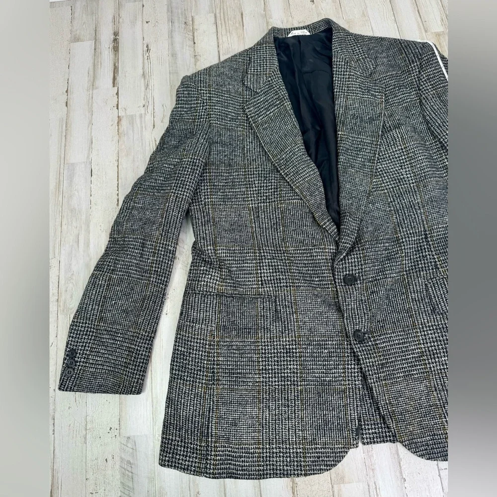 Haggar Mens Sport Coat Two Button Gray Nailshead Glen Checked Silk 44L